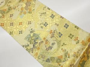 扇子に御簾・松・花々模様織出し袋帯